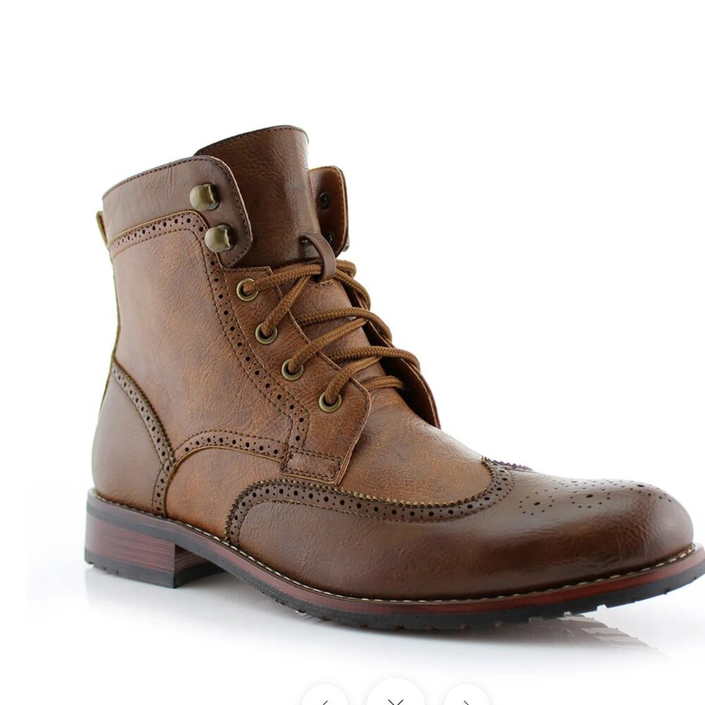 Men's Brown Lace Up Wing Tip Perforated Dress Ankle Boot